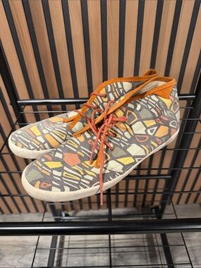 Women's Patterned Canvas High-Top Sneakers in Orange and Gray